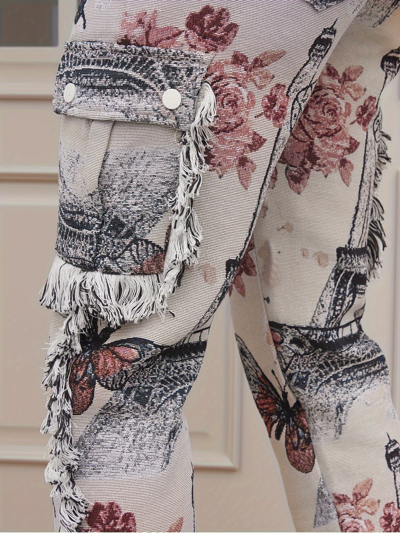Vintage Butterfly Pattern Loose Straight Leg Long Pants