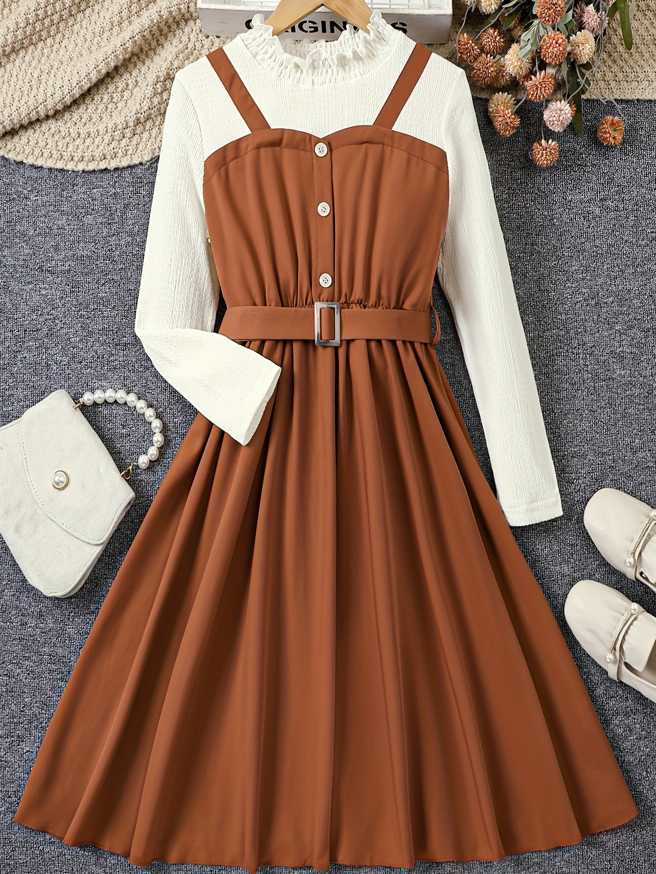 Girls Elegant Long Sleeve Peplum Dress