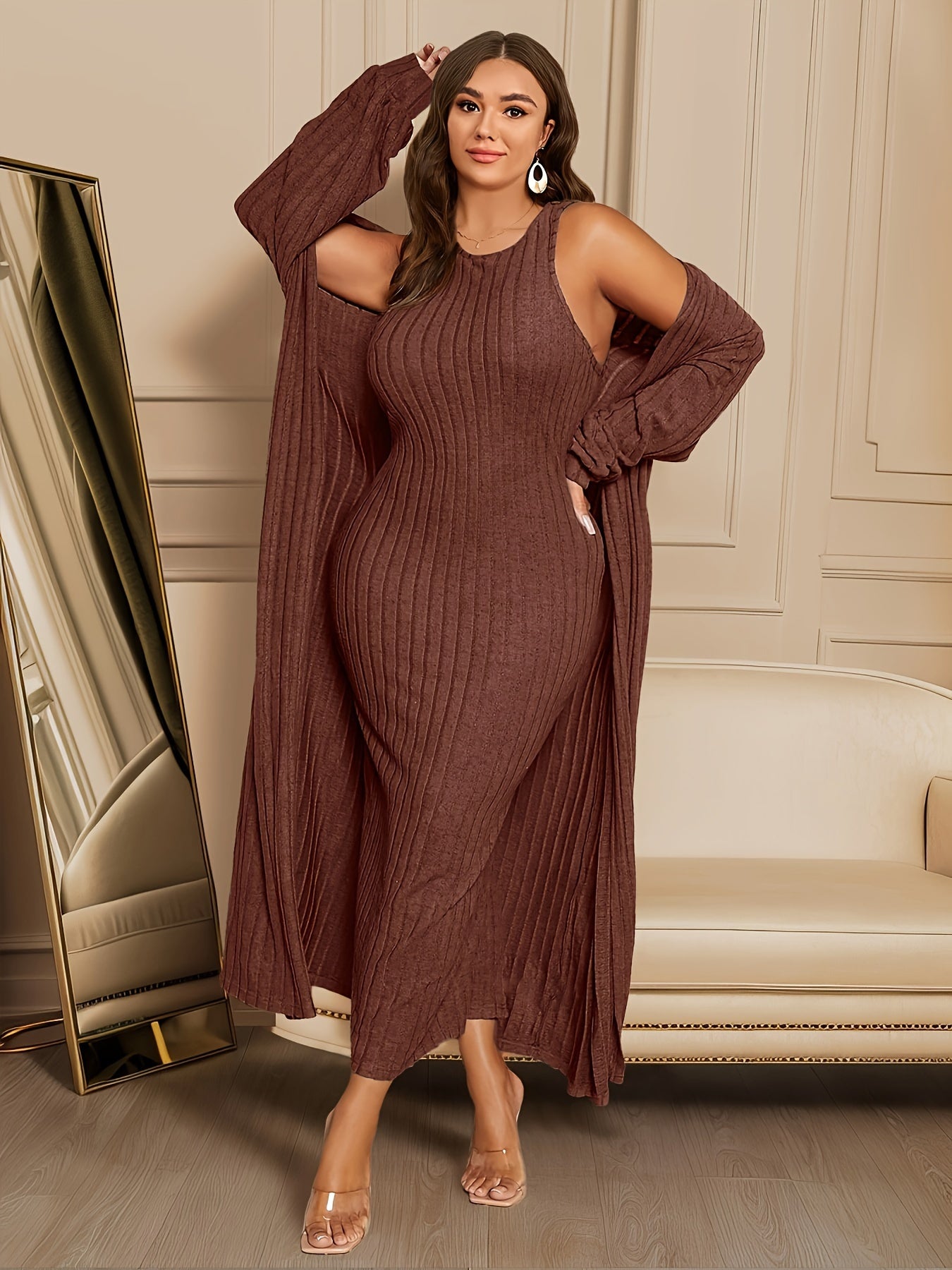 Plus Size Ribbed Chic Two-Piece Set