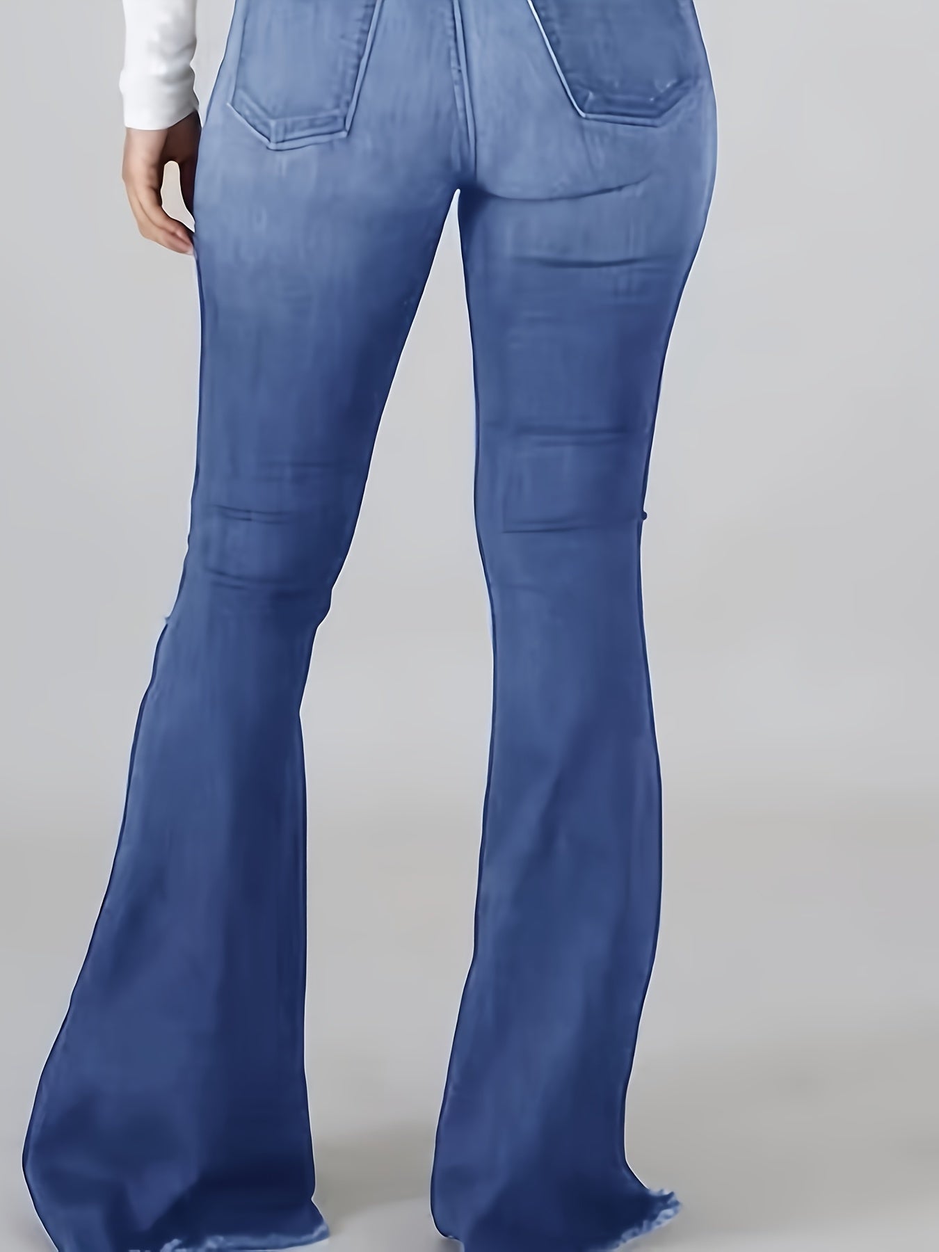 Plus Size Stylish Flare Leg Womens High-Waisted Stretchy Ripped Jeans
