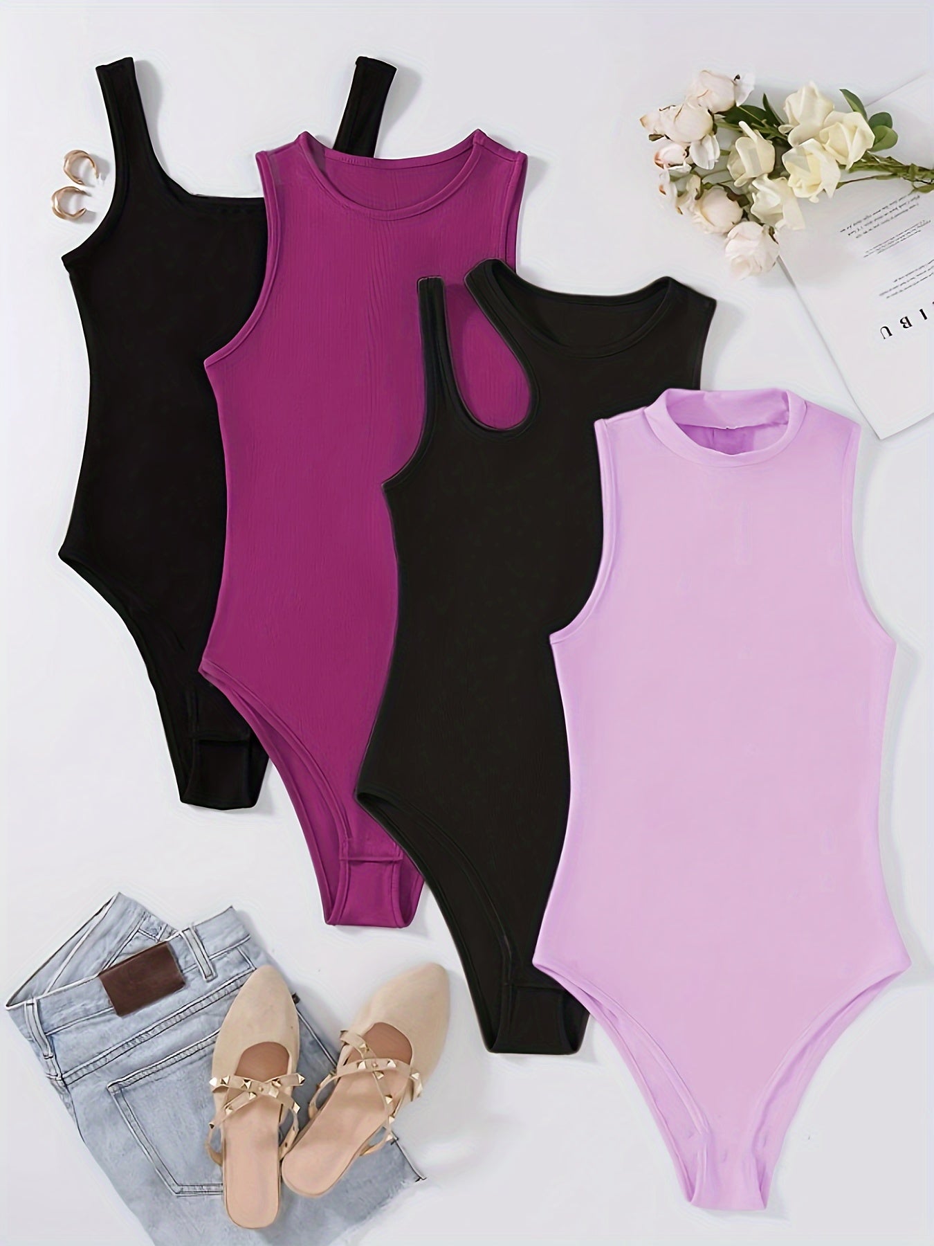 4 Pack Vibrant Solid Color Bodysuits
