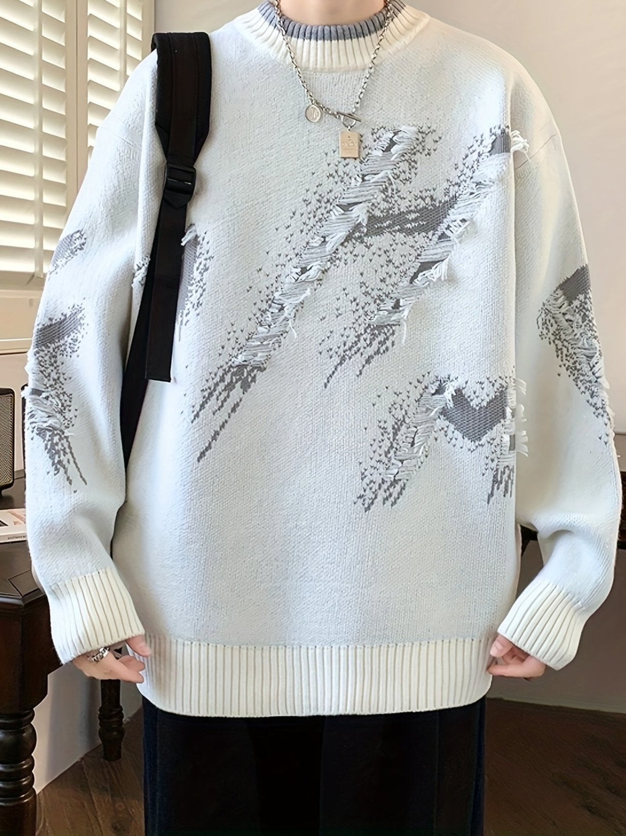 Cozy Loose Fit Color Block Frayed Knitted Pullover Sweater