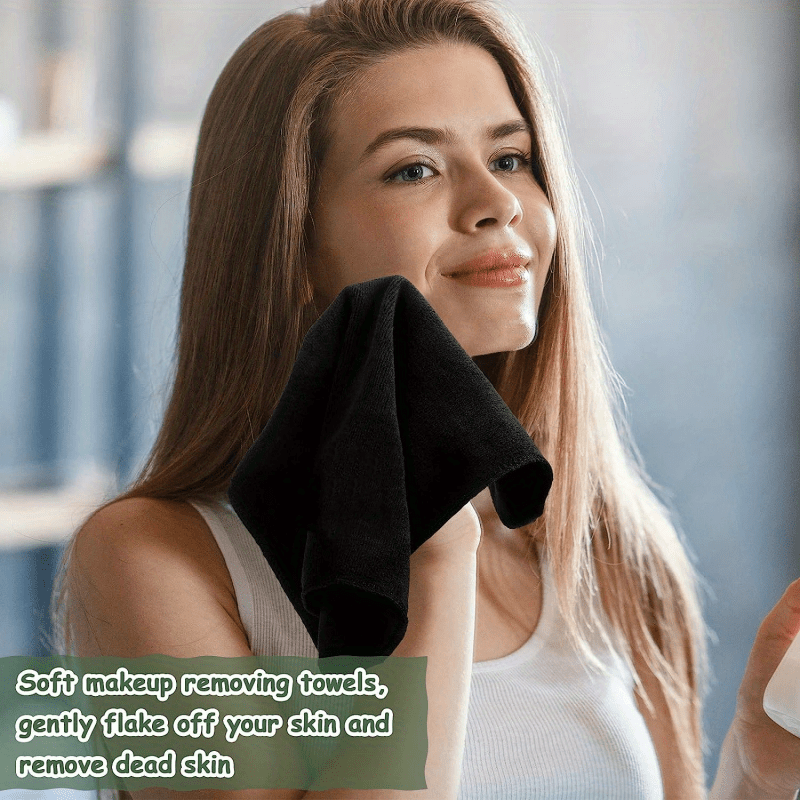 Luxurious 6pcs Set of Microfiber Face Towels - Gentle, Reusable Makeup Removing Cloths - Soft Washcloths for Sensitive Skin 12 x 12 in, Black