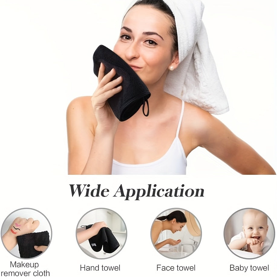 Luxurious 6pcs Set of Microfiber Face Towels - Gentle, Reusable Makeup Removing Cloths - Soft Washcloths for Sensitive Skin 12 x 12 in, Black