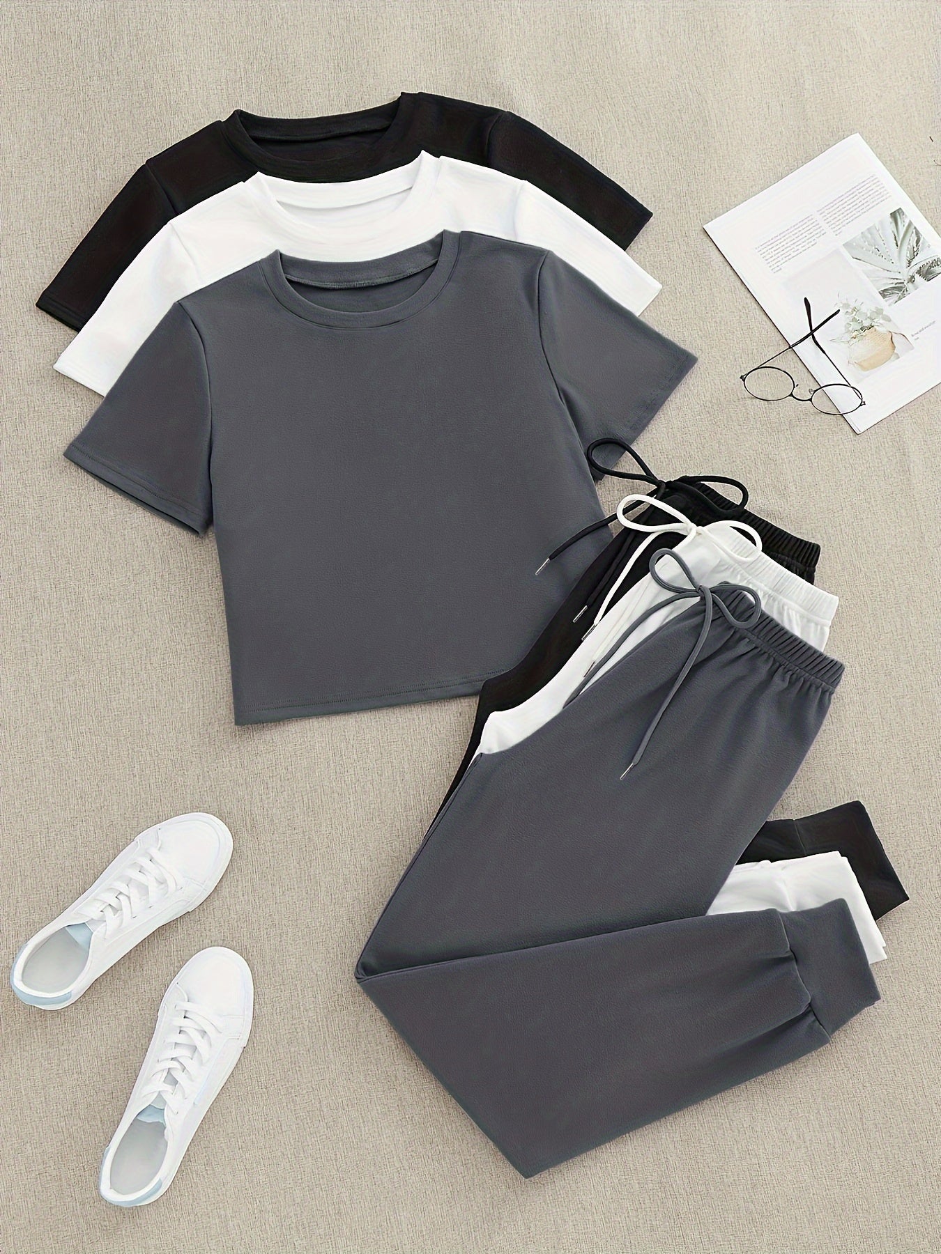 3 Sets of Cozy Crew Neck Lounge Sets -