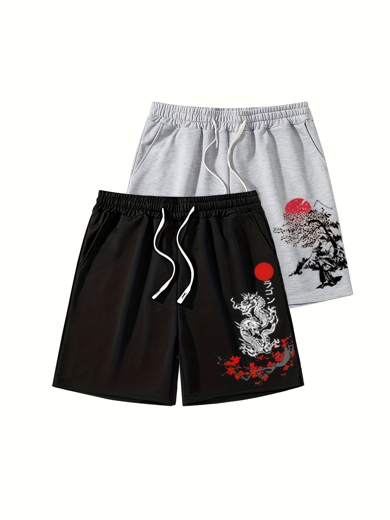 3pcs Stylish Pattern Print Drawstring Shorts Set