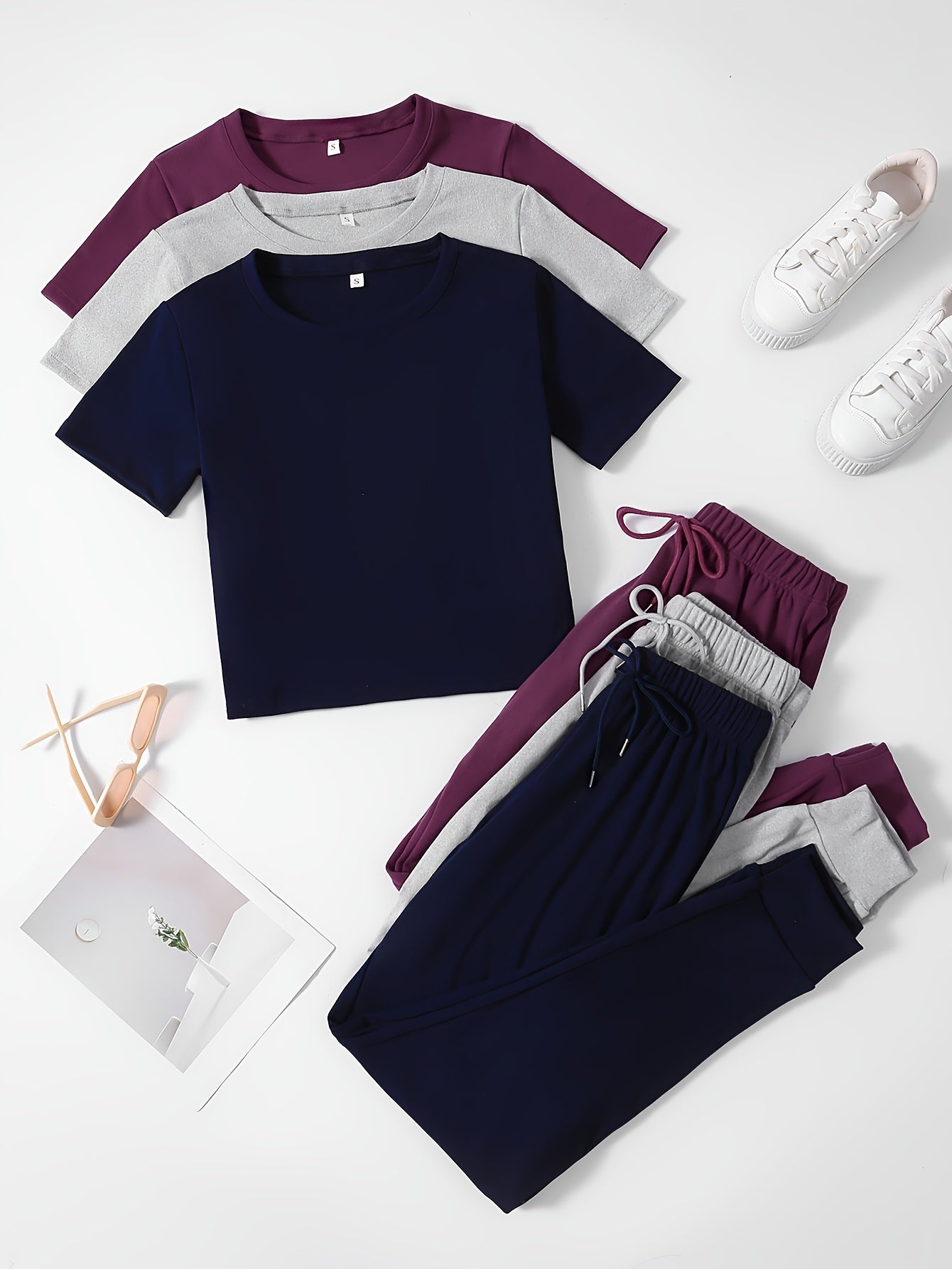 3 Sets of Cozy Crew Neck Lounge Sets -