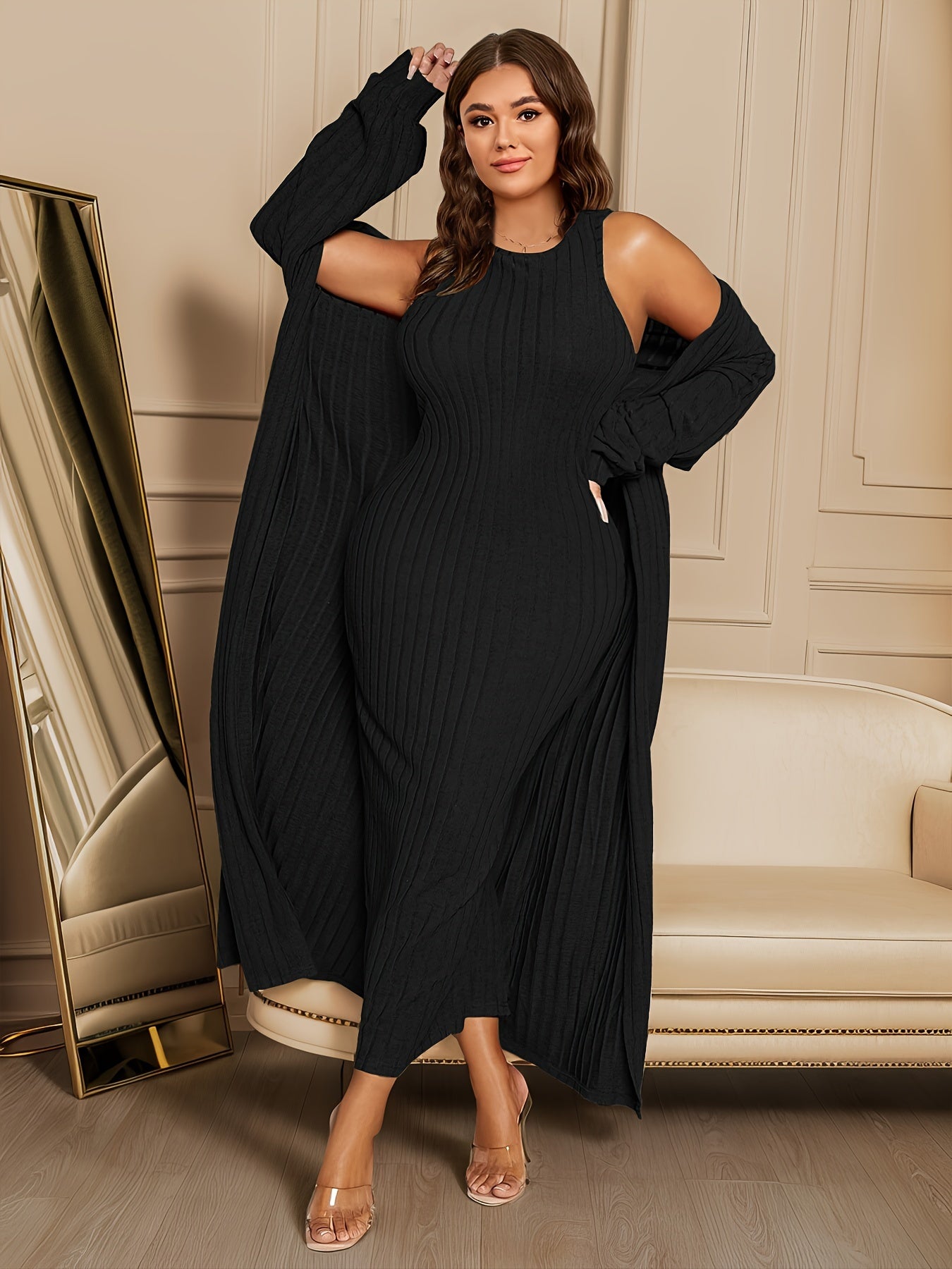 Plus Size Ribbed Chic Two-Piece Set