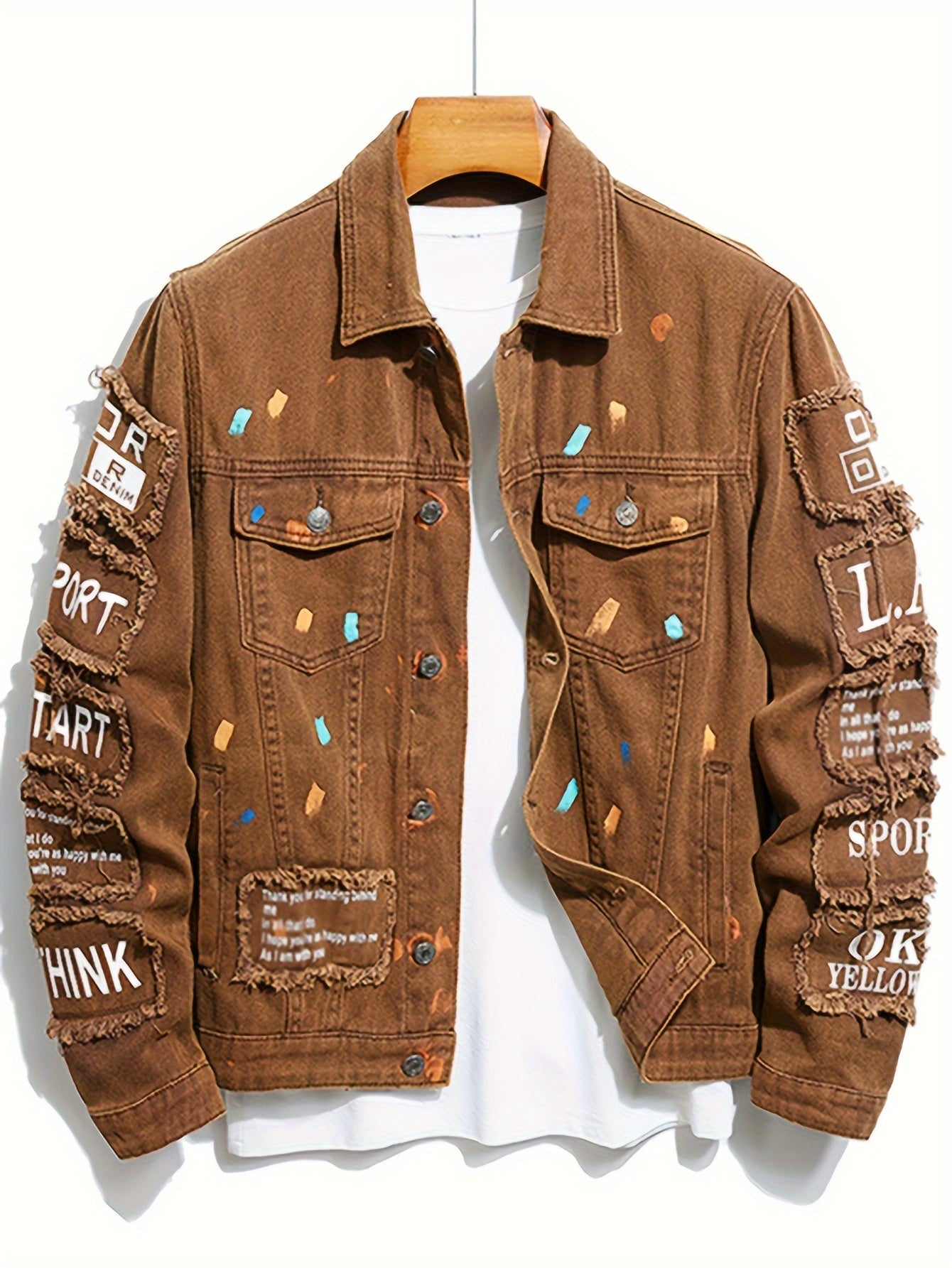 Mens Classic Lapel Collar Denim Jacket