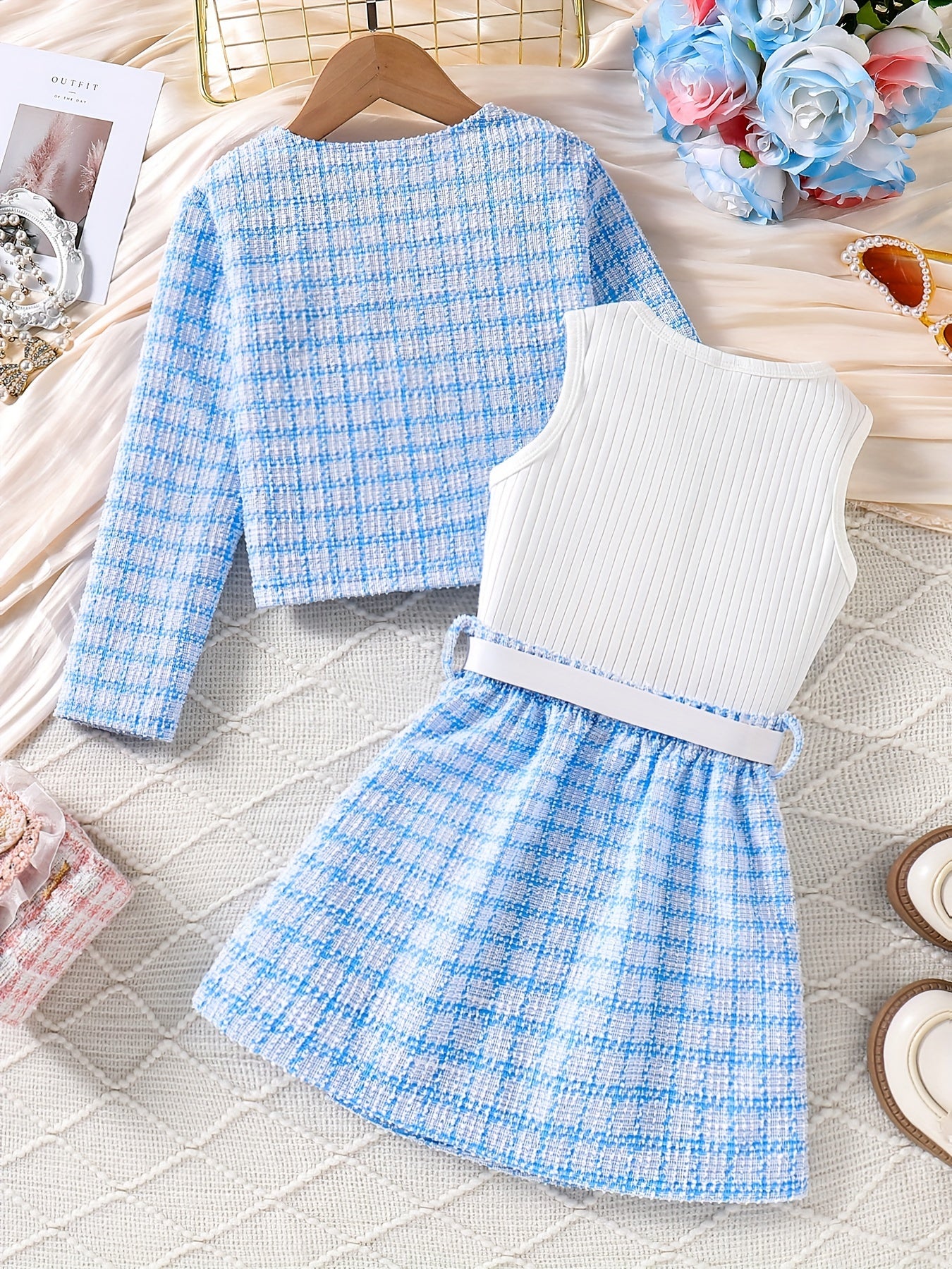 3-Piece Elegant Plaid Girls' Set
