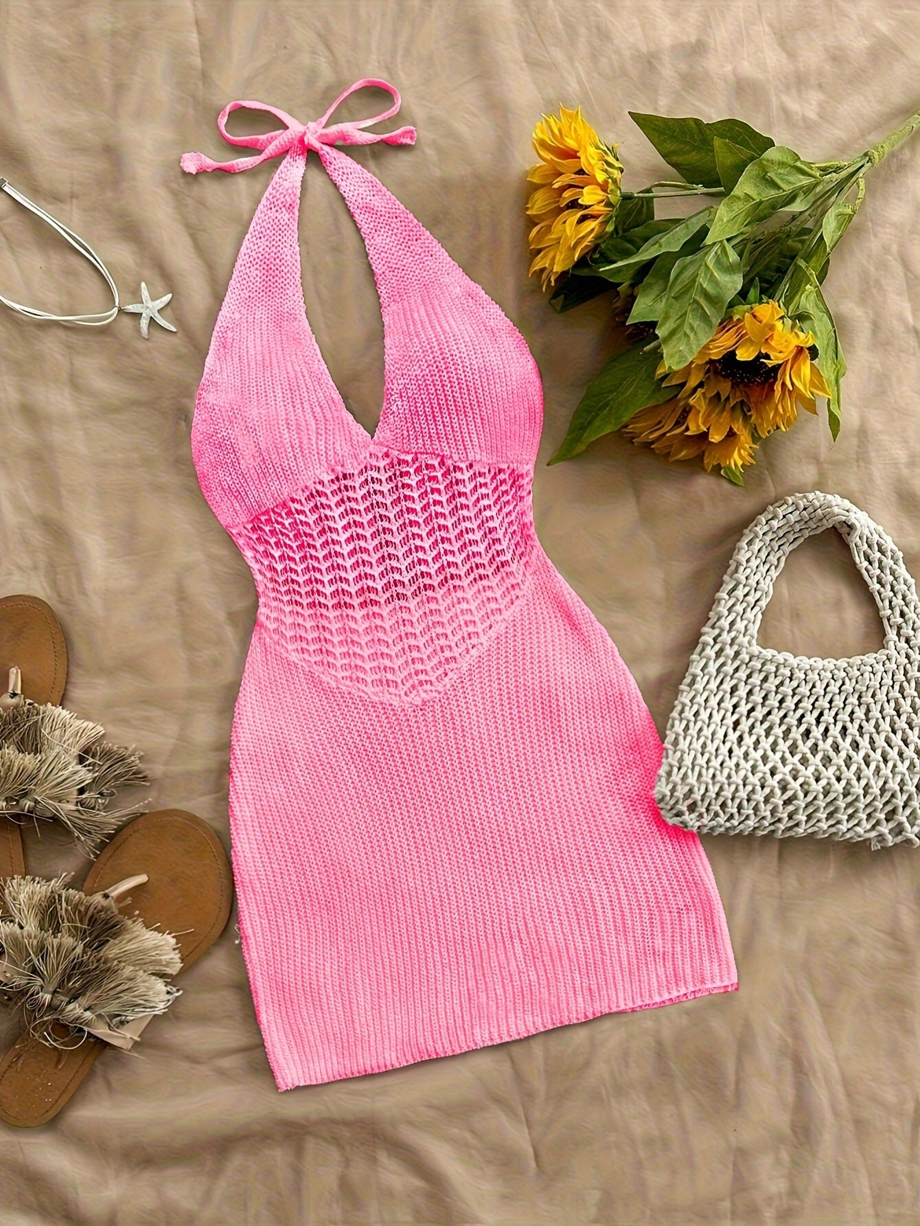 Hollow Out Halter Tie Neck Backless Dress