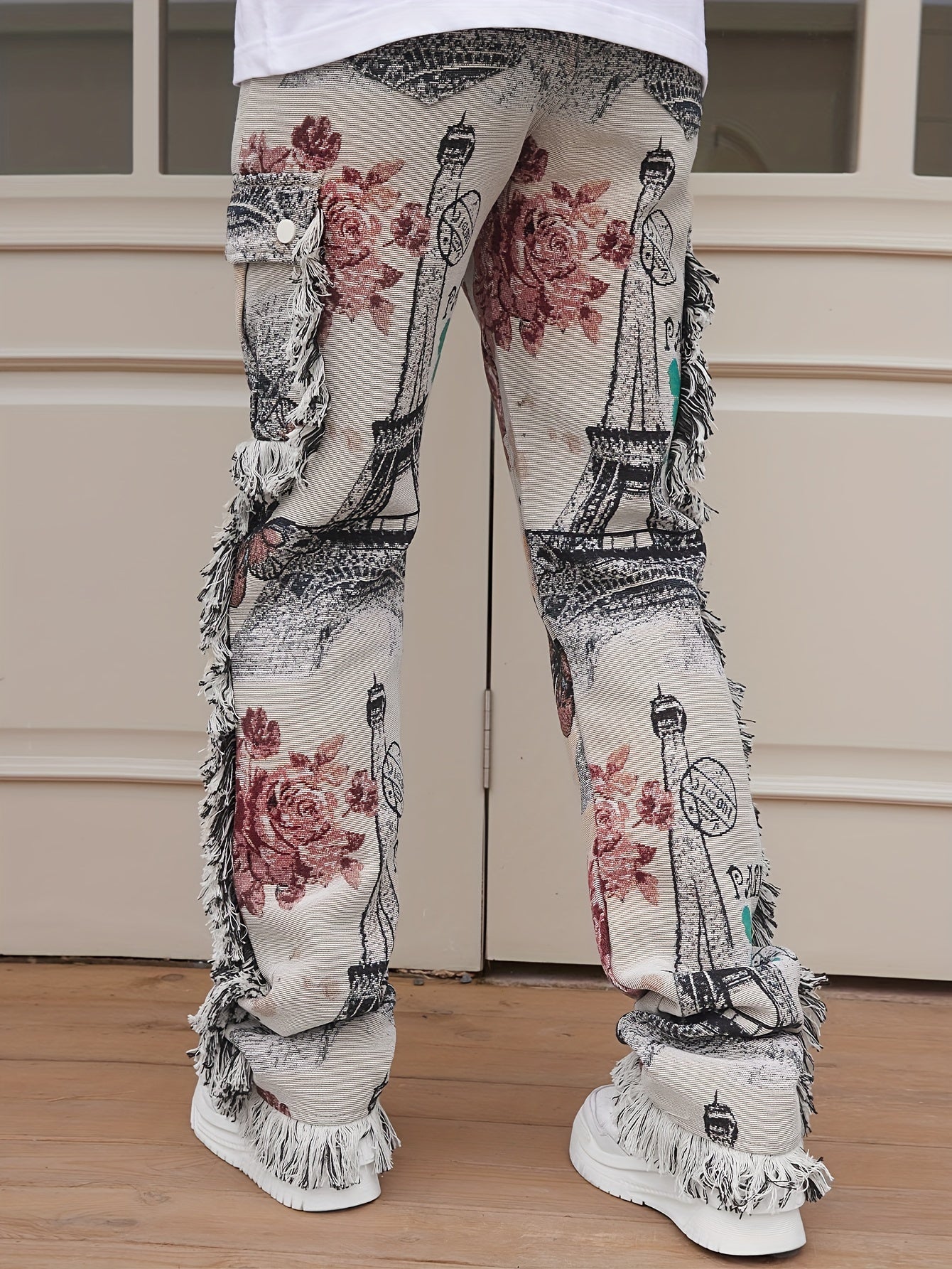 Vintage Butterfly Pattern Loose Straight Leg Long Pants