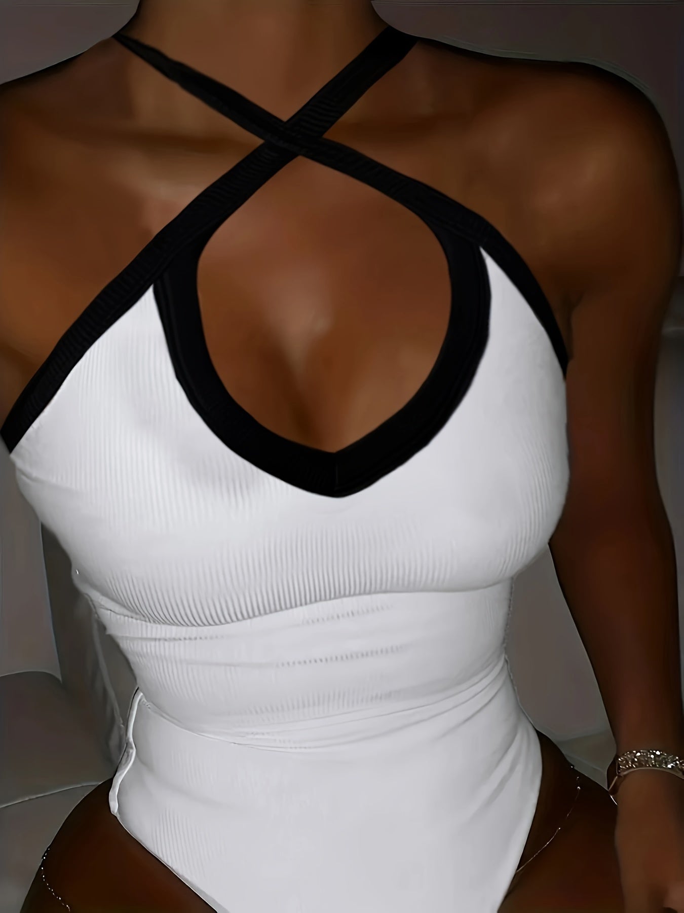 Chic Colorblock Bodysuit with Crisscross Detail