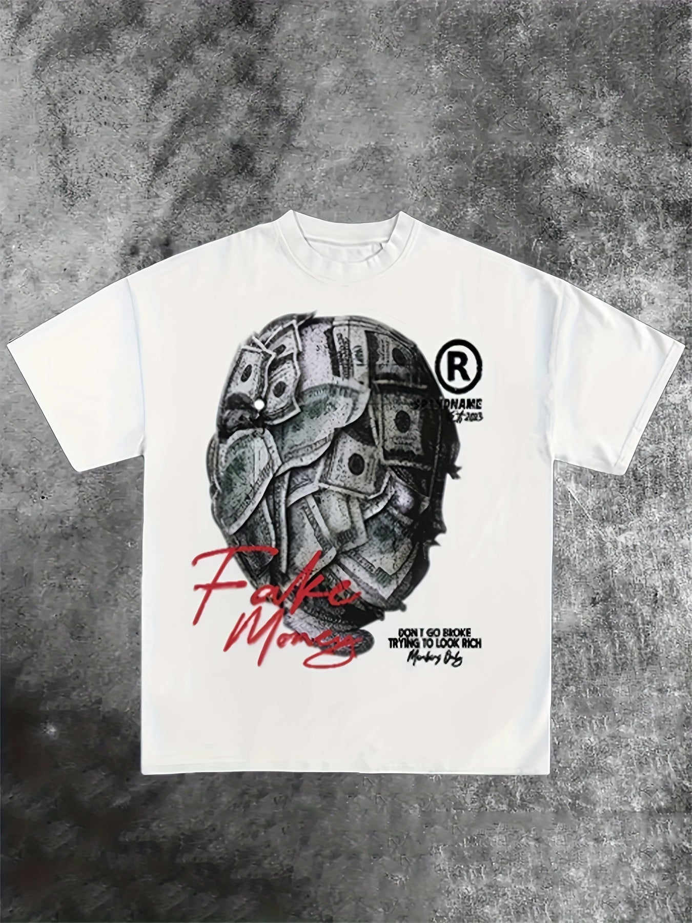 Vibrant Y2K-Inspired Money & Letter Print Crew Neck T-Shirt