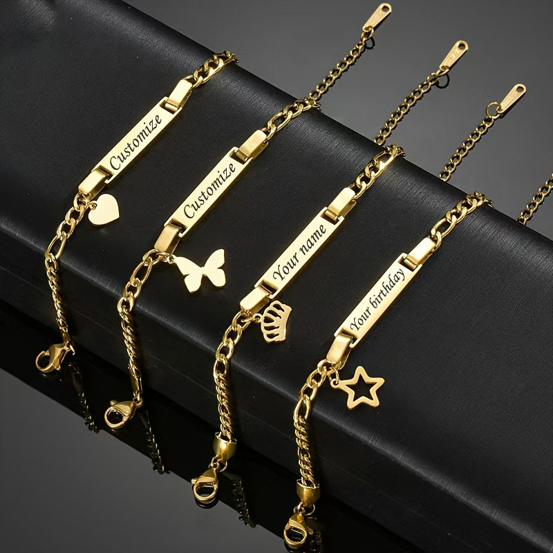 Custom Engraved Pendant Titanium Steel Bracelet