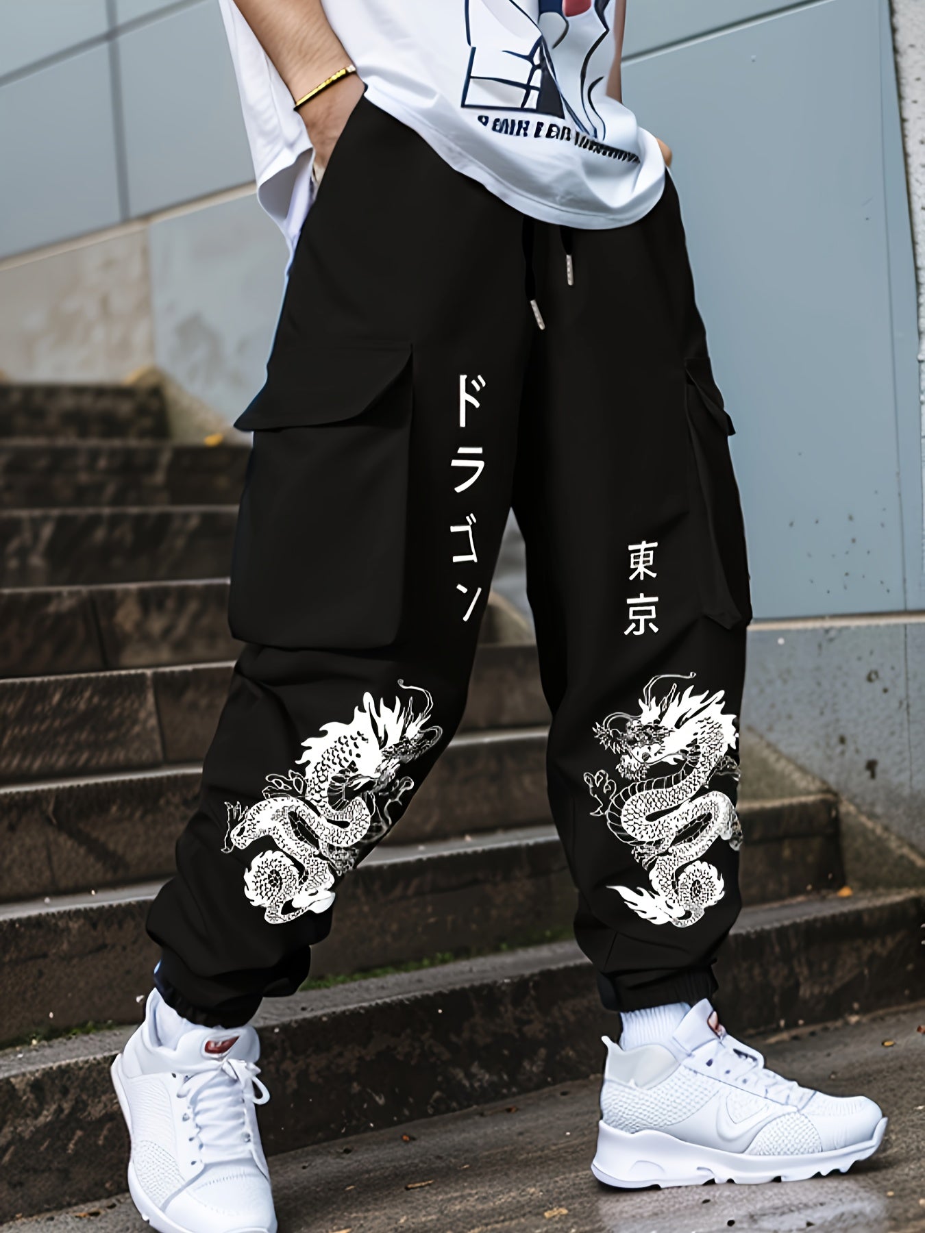 Dragon Print Cargo Pants