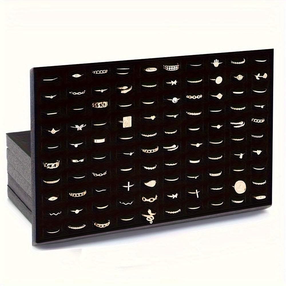 1pc/3pcs Black Velvet 100-Slot Ring Foam Holder, Premium Jewelry Storage Display Rack for Retail Stores and Boutiques
