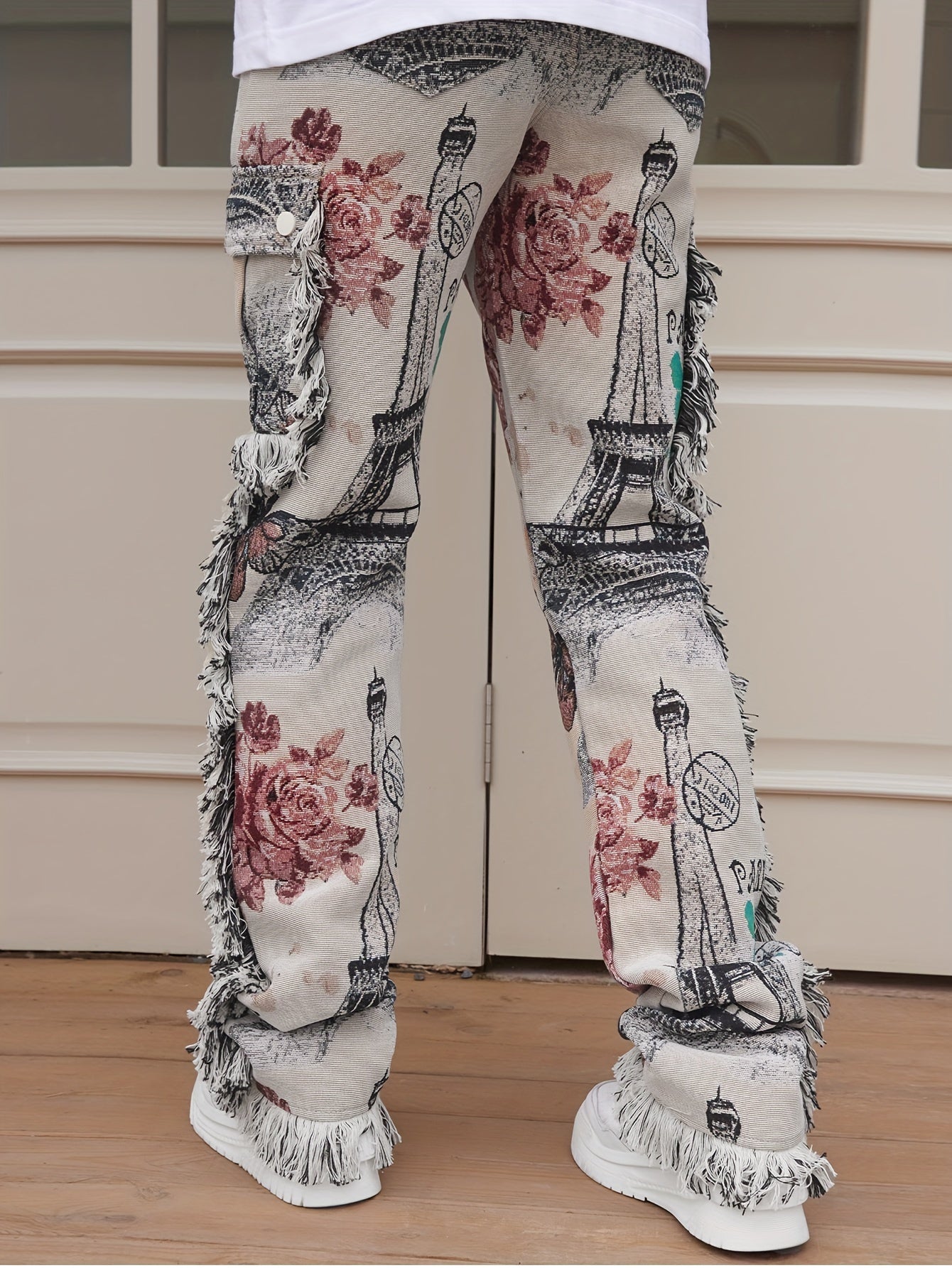 Vintage Butterfly Pattern Loose Straight Leg Long Pants