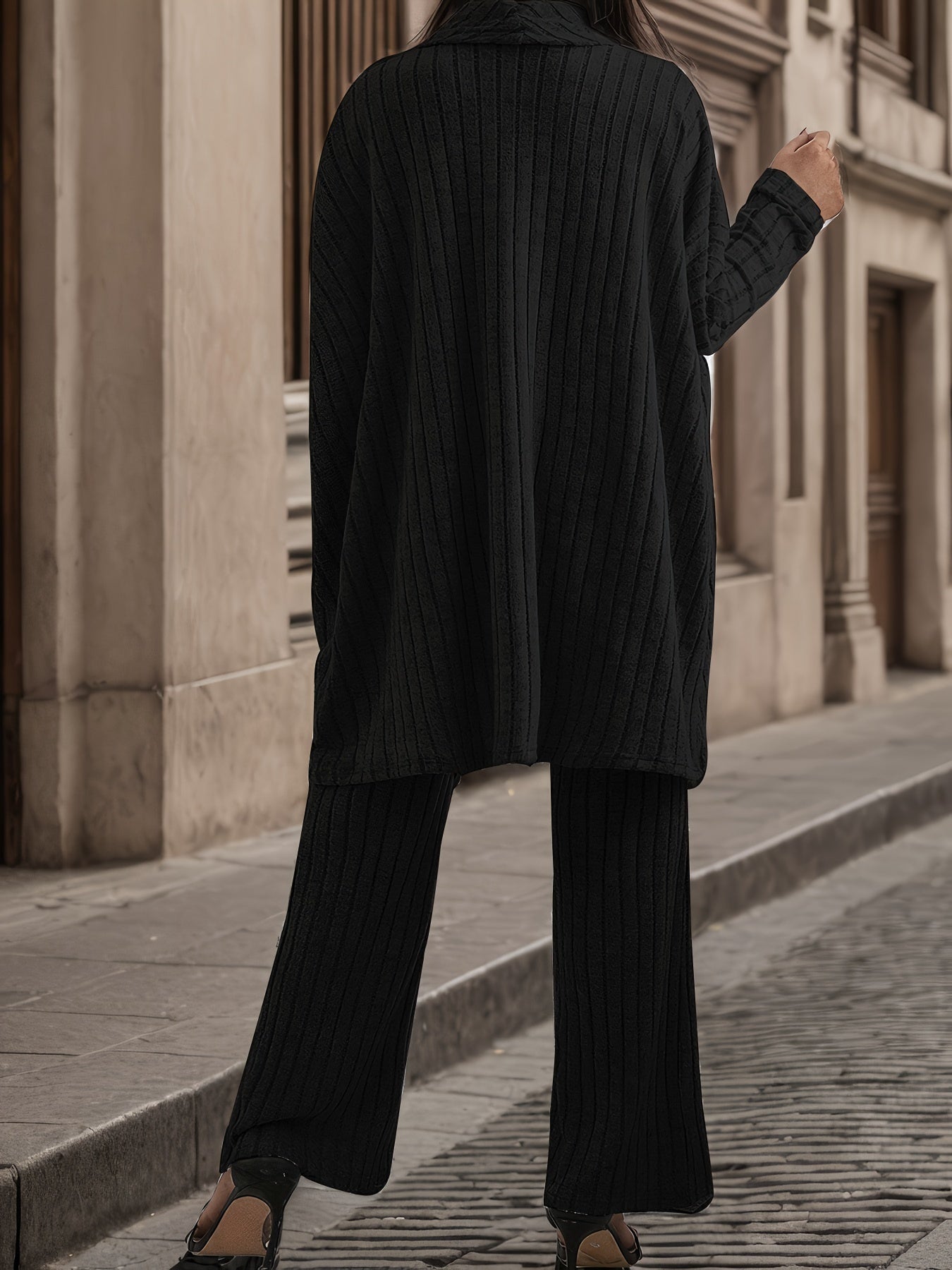 Plus Size Chic Solid Ribbed Two-Piece Outfit