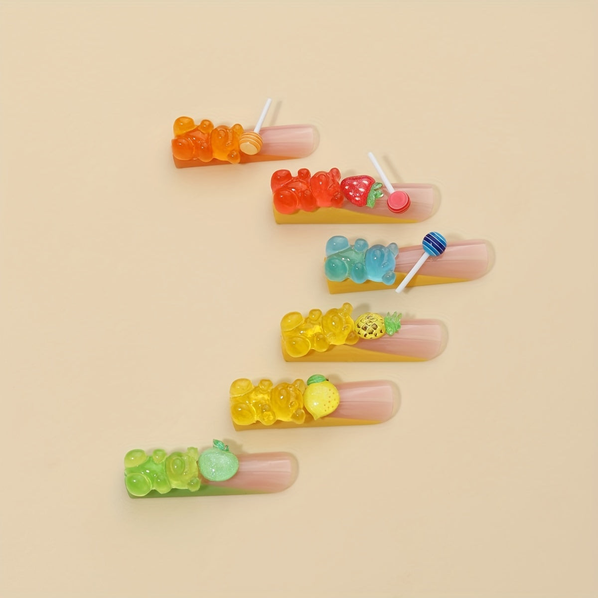 24pcs Vibrant Gummy Bear & Lollipop Charms Square Nail Set