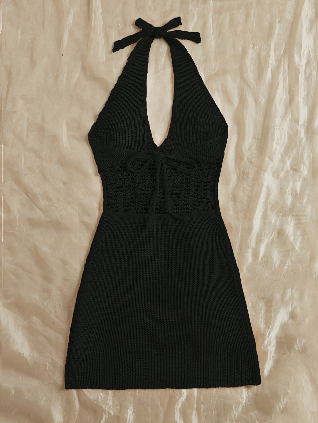 Hollow Out Halter Tie Neck Backless Dress