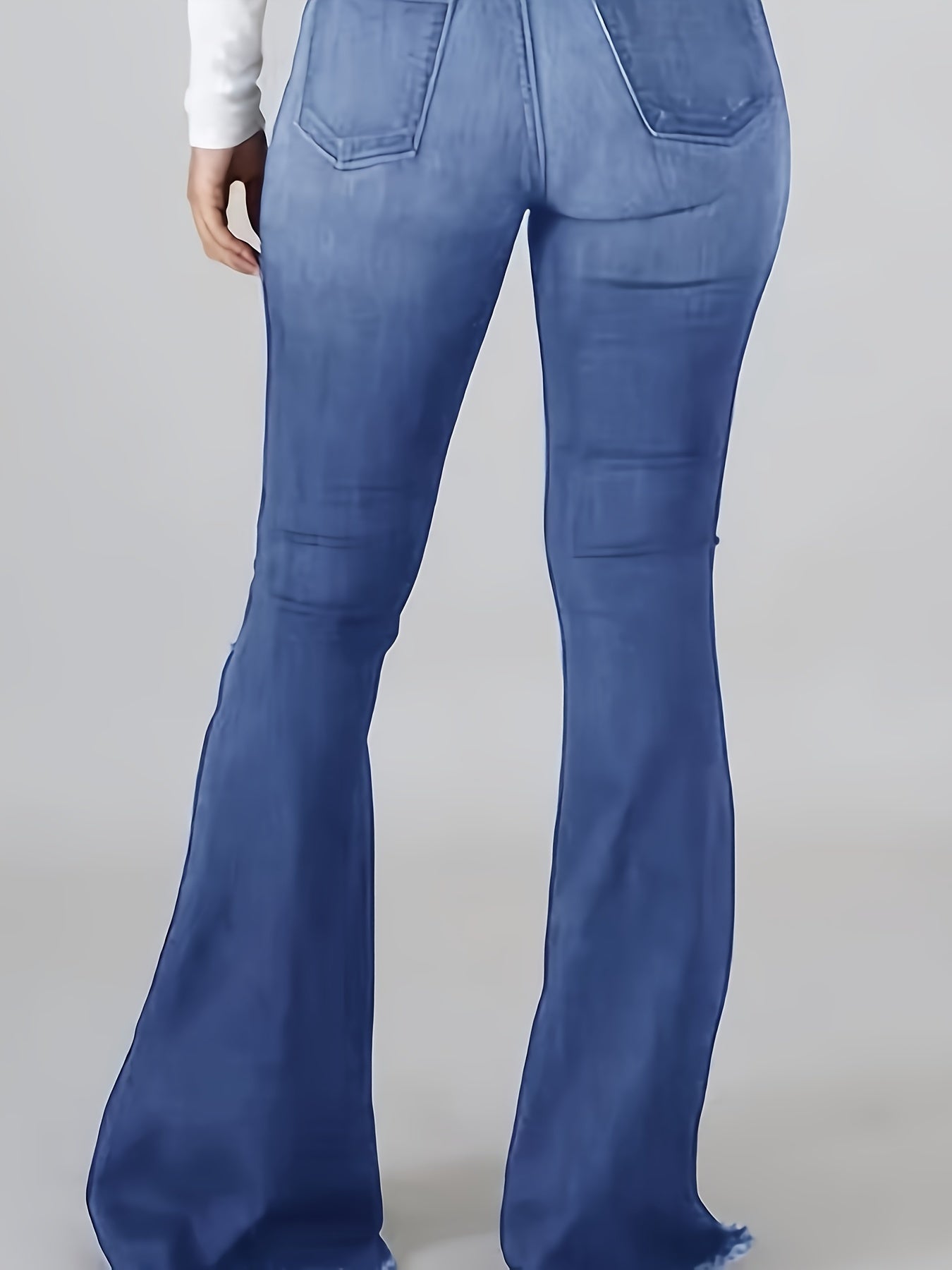 Plus Size Stylish Flare Leg Womens High-Waisted Stretchy Ripped Jeans