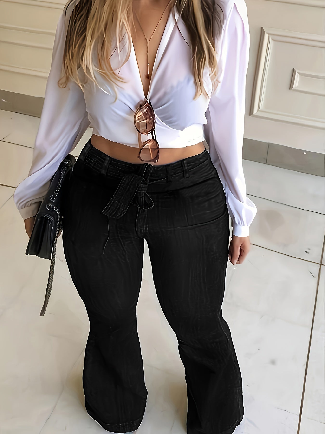 Plus Size Womens High Rise Flared Leg Jeans