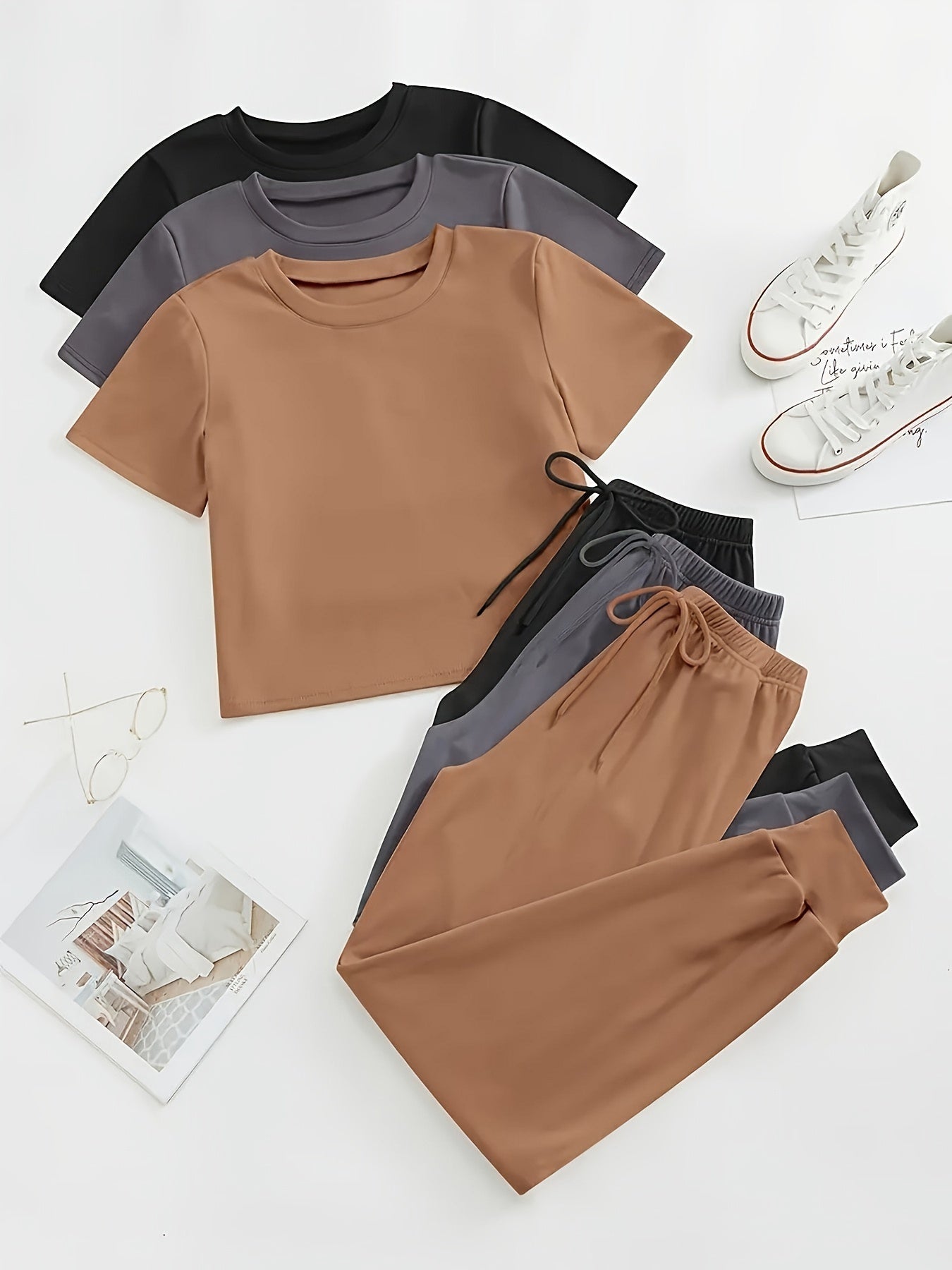 3 Sets of Cozy Crew Neck Lounge Sets -