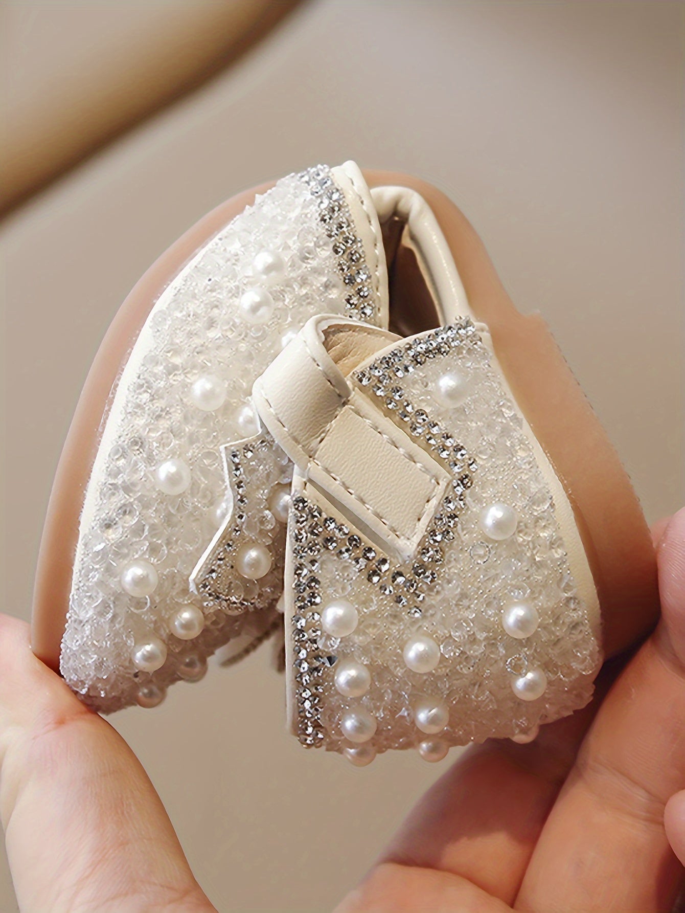Girls Breathable Lightweight Bowknot Rhinestone Flat Shoes
