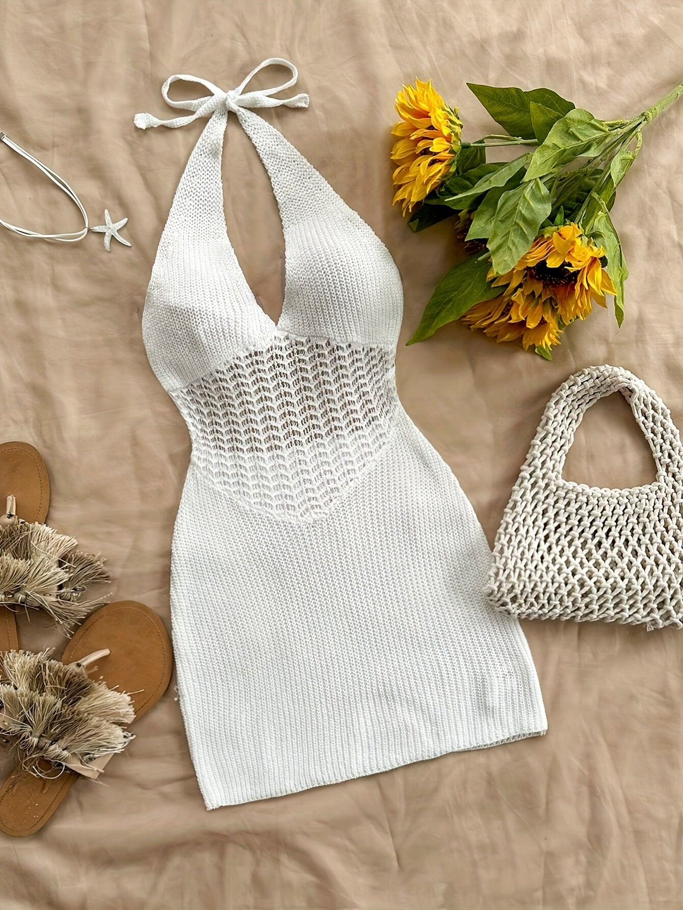 Hollow Out Halter Tie Neck Backless Dress