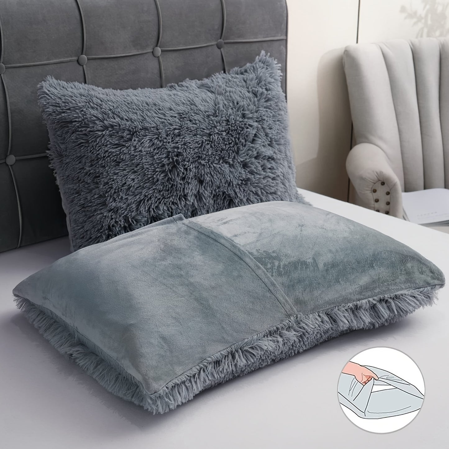 3Pcs/4Pcs Luxury Velvet Plush Duvet Cover Set - Ultra Soft, Zipper Closure, Machine Washable, Lightweight, Fantasy Solid Color Design - Queen Size, 1 Faux Fur Duvet Cover + 1/2 Pillow Cases + 1 Pillow Cover