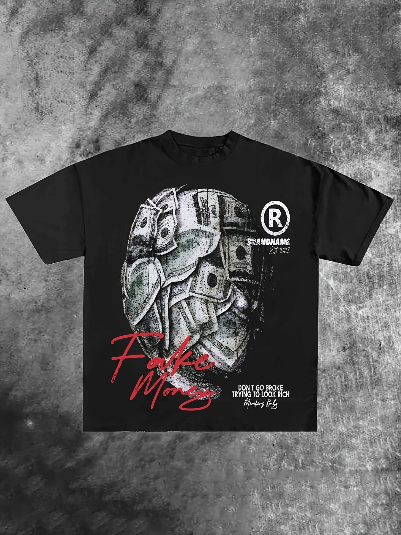 Vibrant Y2K-Inspired Money & Letter Print Crew Neck T-Shirt