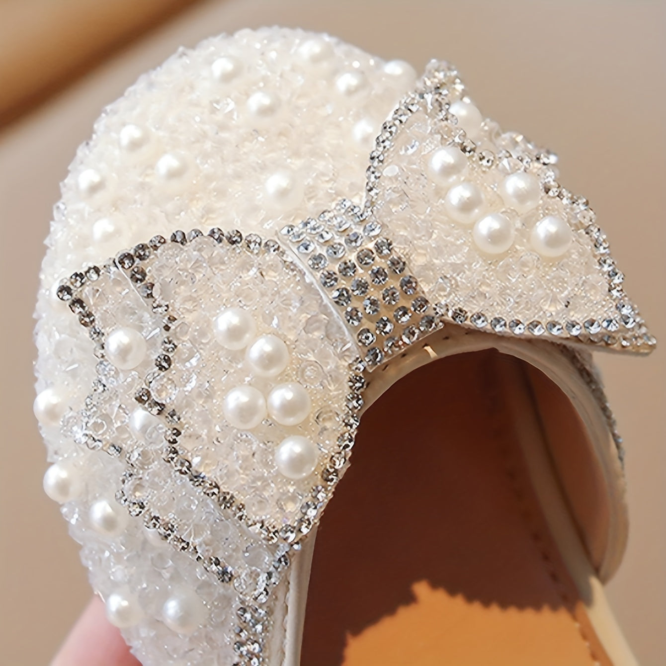 Girls Breathable Lightweight Bowknot Rhinestone Flat Shoes