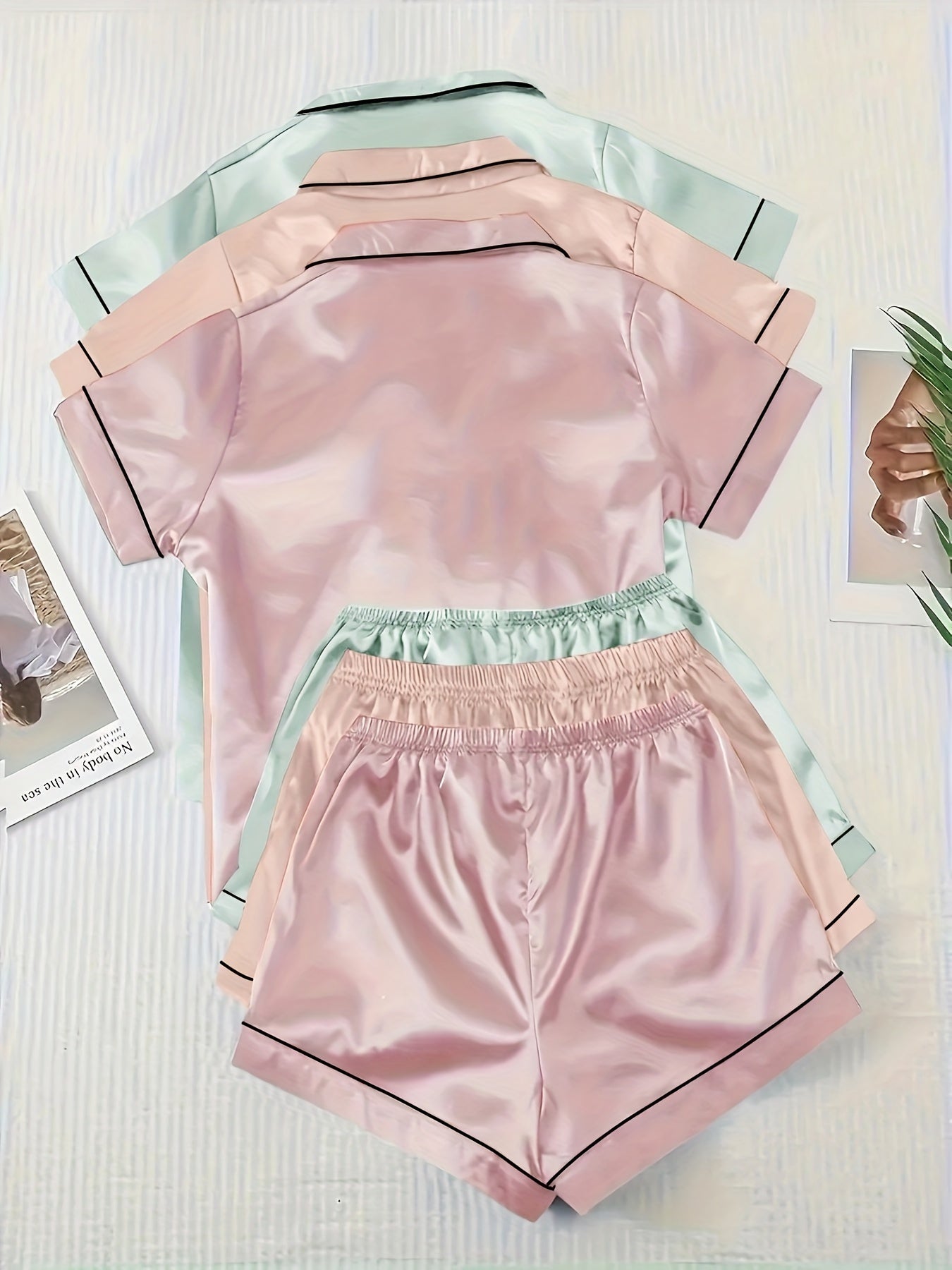 3 Sets of Ultra-Soft Satin Women's Casual Pajama Sets