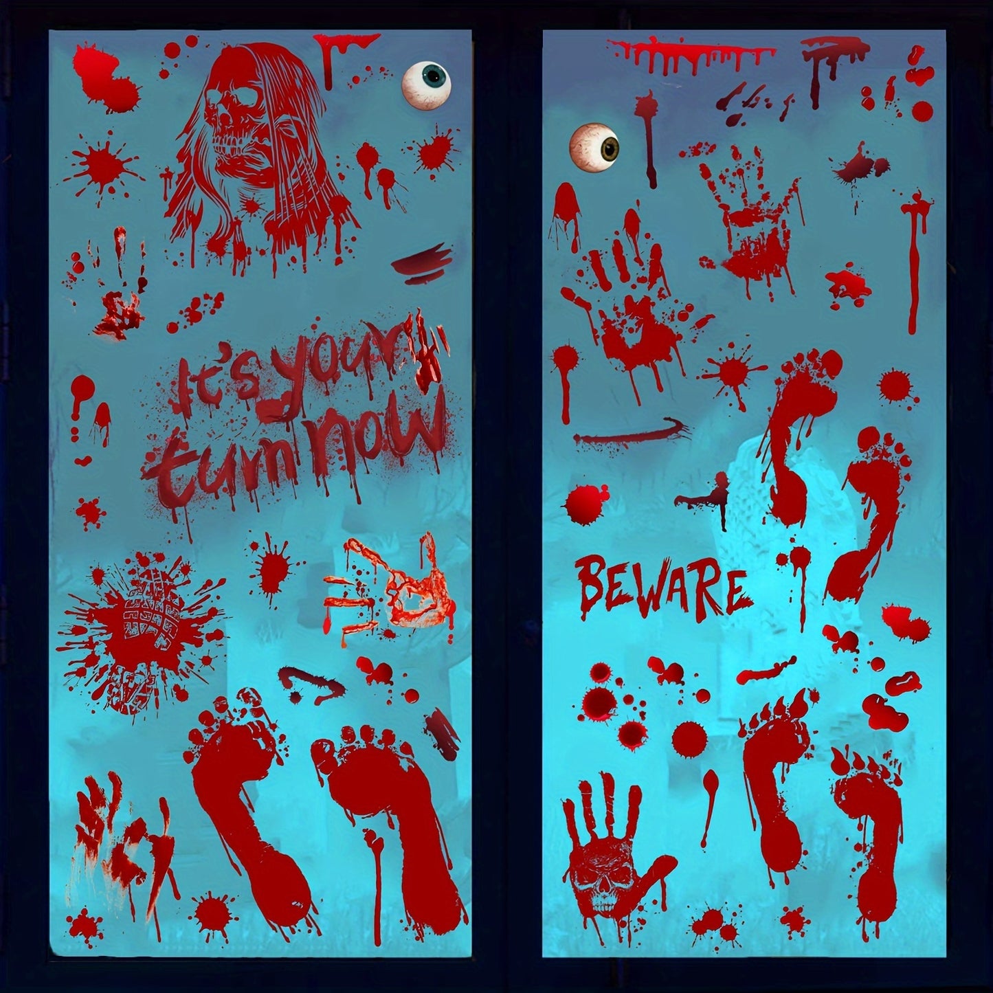 84-Piece Anime Horror Themed Halloween Window Clings Kit