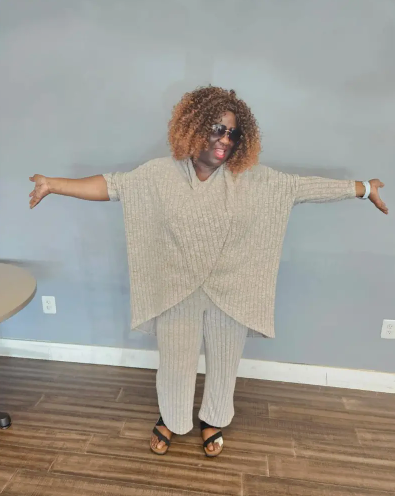 Plus Size Chic Solid Ribbed Two-Piece Outfit