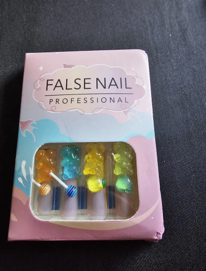 24pcs Vibrant Gummy Bear & Lollipop Charms Square Nail Set