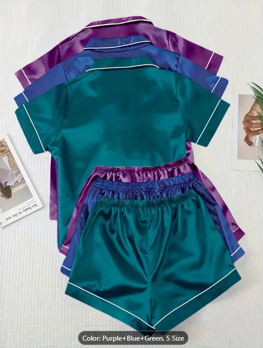 3 Sets of Ultra-Soft Satin Women's Casual Pajama Sets
