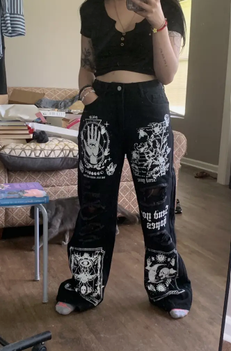 Gothic Print Jeans