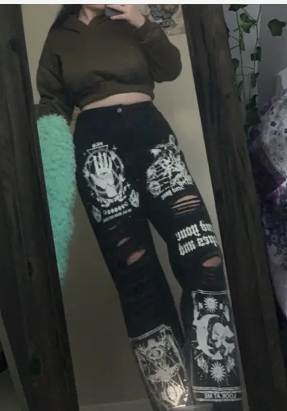 Gothic Print Jeans