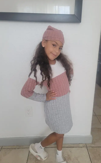 Three-Tone Color Block Long-Sleeve Dress and Matching Hat Set