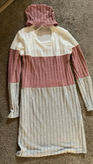 Three-Tone Color Block Long-Sleeve Dress and Matching Hat Set