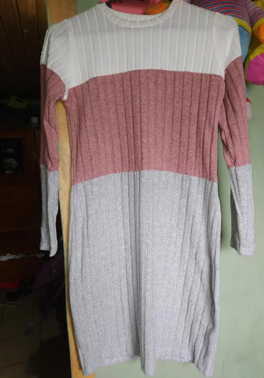 Three-Tone Color Block Long-Sleeve Dress and Matching Hat Set