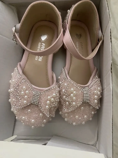 Girls Breathable Lightweight Bowknot Rhinestone Flat Shoes