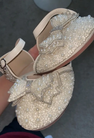 Girls Breathable Lightweight Bowknot Rhinestone Flat Shoes
