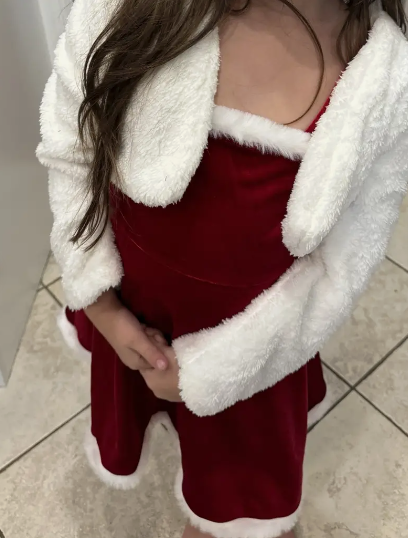 2 Pcs Plush Long Sleeve Cardigan + Cami Dress Set for Girls