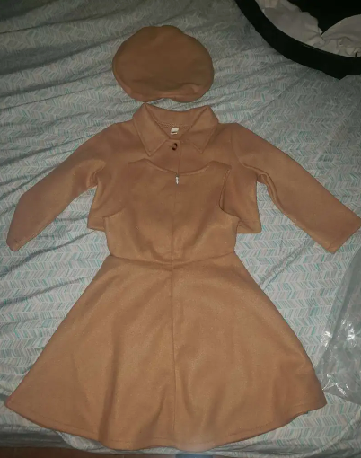 3pcs, Bowknot Coat & Beret & Tank Dress Set