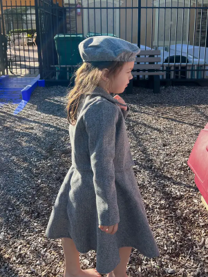 3pcs, Bowknot Coat & Beret & Tank Dress Set
