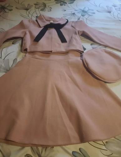 3pcs, Bowknot Coat & Beret & Tank Dress Set