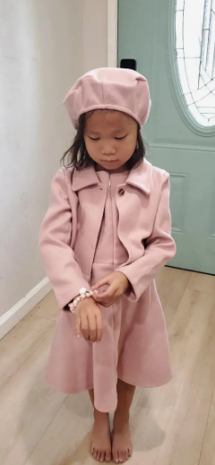 3pcs, Bowknot Coat & Beret & Tank Dress Set